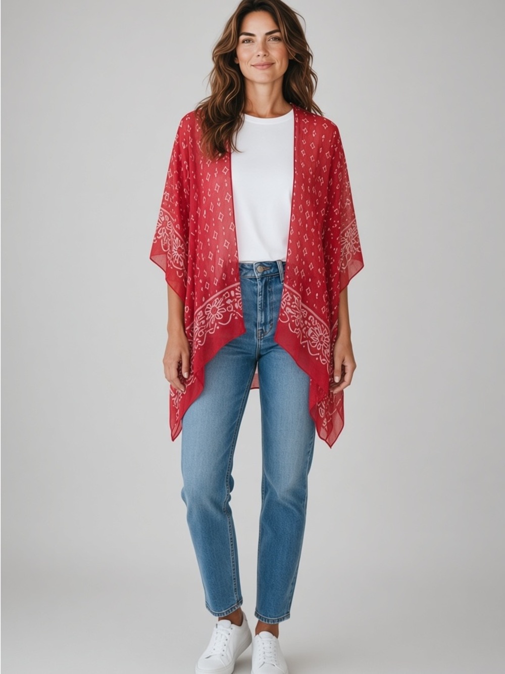 Red Bandana Print Kimono Wrap - One Size